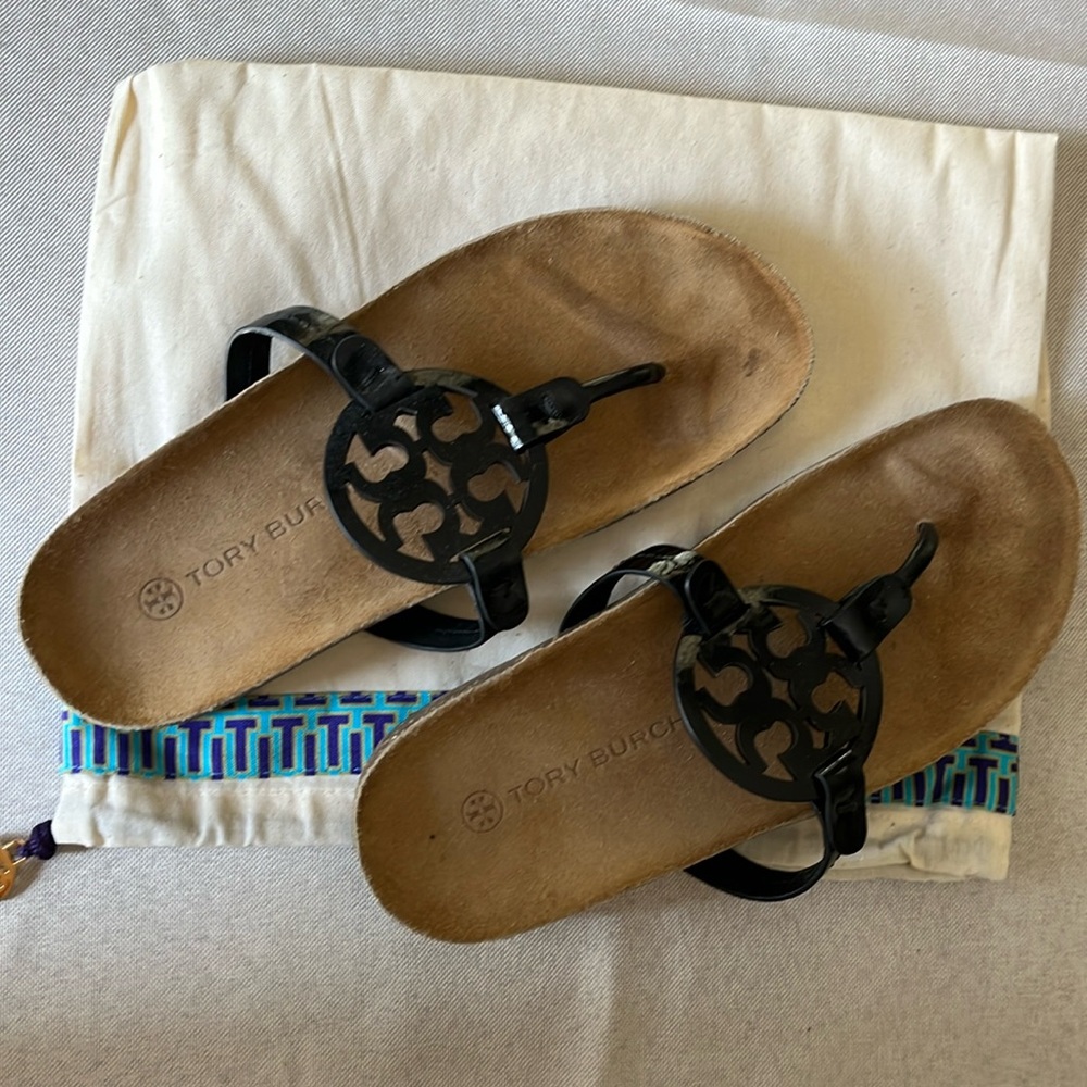 Tory Burch Miller Cloud Patent, Cork Thong Sandals w/ bag